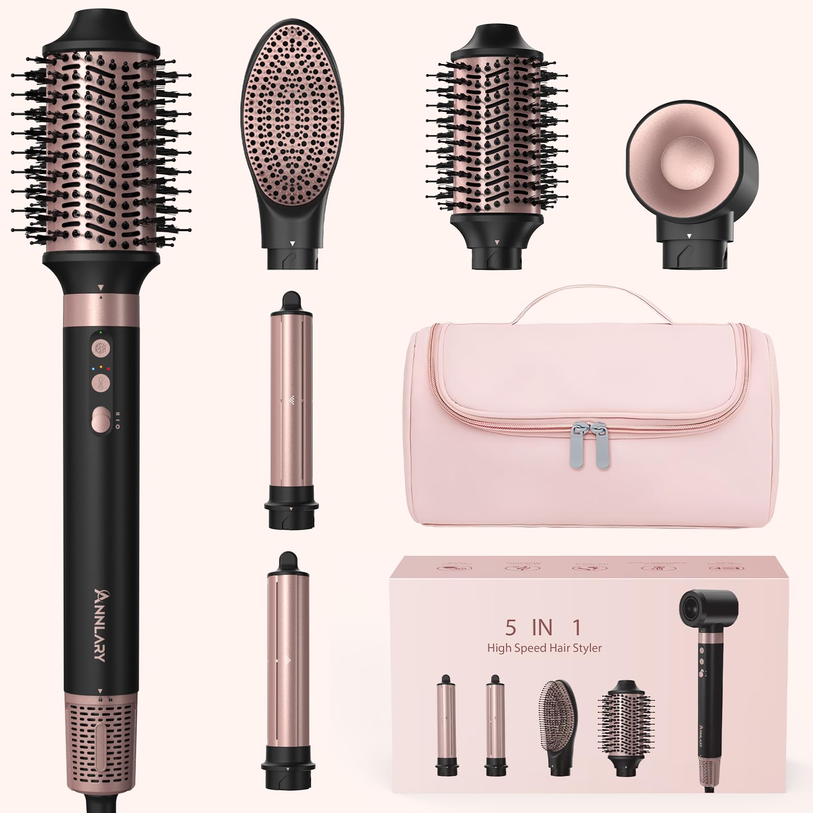 Photo 1 of Annlary 5 in 1 Ionic Hot Air Styler, 1400W Powerful Hair Dryer Brush, Auto-Wrap Curlers, Paddle Brush for Fast Drying, Curling, Straightening, Volumizing with Travel & Storage Bag