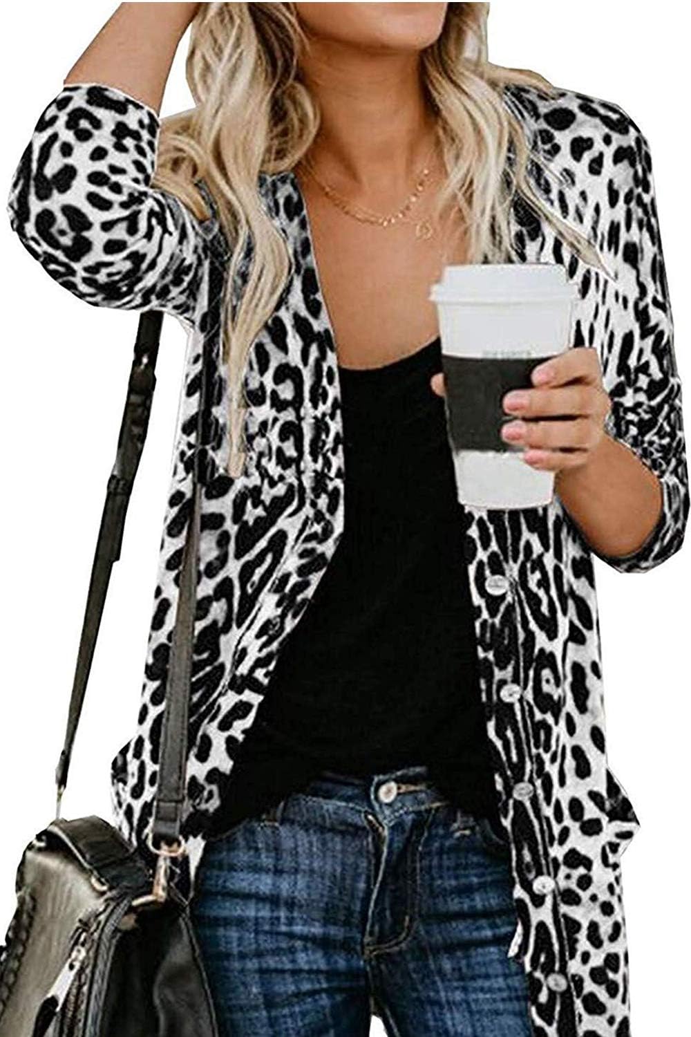 ALBIZIA Women's Long Sleeve Open Front Floral Soft Kimono Cardigan Blouse