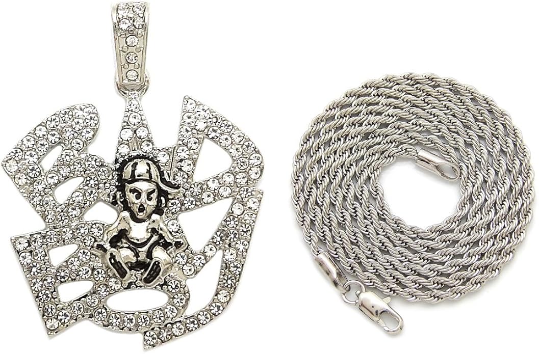 NYFASHION101 Stone Stud Bad Boy HipHop Pendant with 2mm 24" Rope Chain