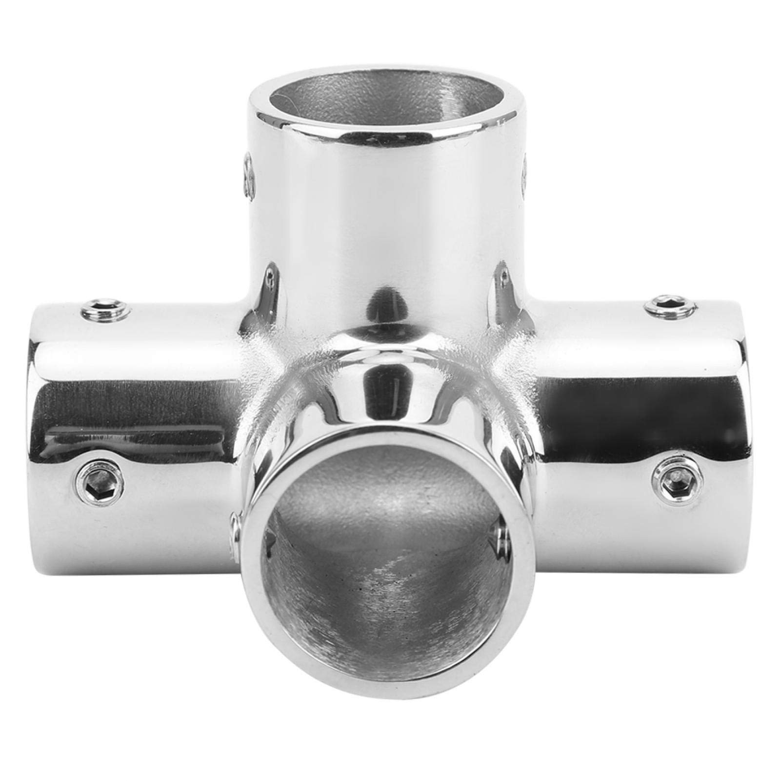 Kuuleyn Round Base 4-Way Hand Rail Fitting, 25mm Hand Rail Fitting 316 Stainless Steel 4-Way Round Base Hardware Accessories