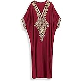 EDOLYNSA Moroccan Kaftan Dresses for Women Plus Size Caftans Loungewear Embroidered Beach Kaftan Cover up moomoo House Dress