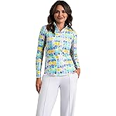 IBKUL UPF 50+ Sun Protection, Icefil Cooling, Moisture-Wicking Tatiana Print Long Sleeve Mock Neck Top