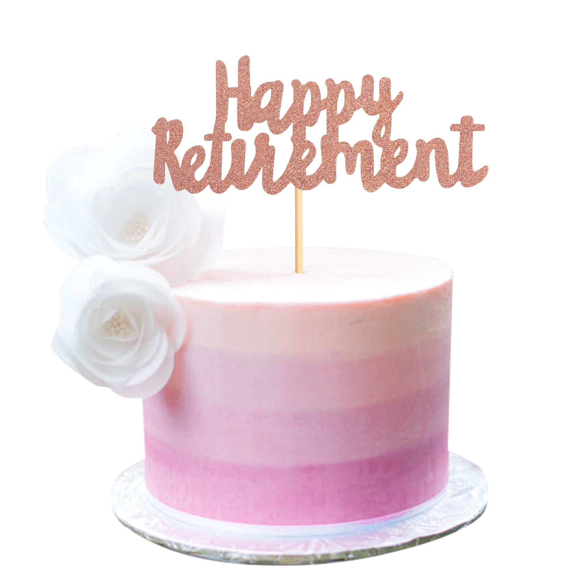 Rose Gold Glitter Happy Retirement Cake Topper Retirement Cake Decoration Picks for Retired Party Cake Decoration Party Supplies 1 Pack
