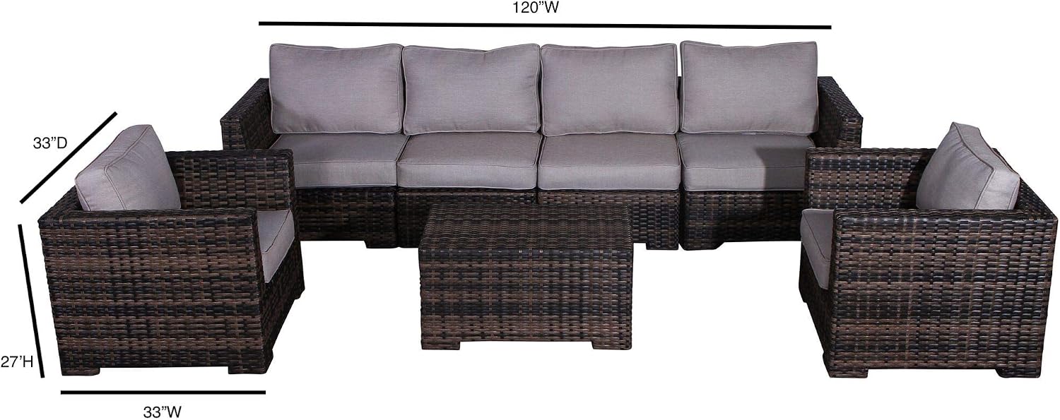 Porch Or Pool No Assembly Required 7 Piece Modular Coversation Set Brown Cm 4118 Cabana Collection Outdoor Wicker Patio Furniture Sectional Conversation Sofa Set For Backyard Fully Assembled Patio Furniture Sets Patio Lawn