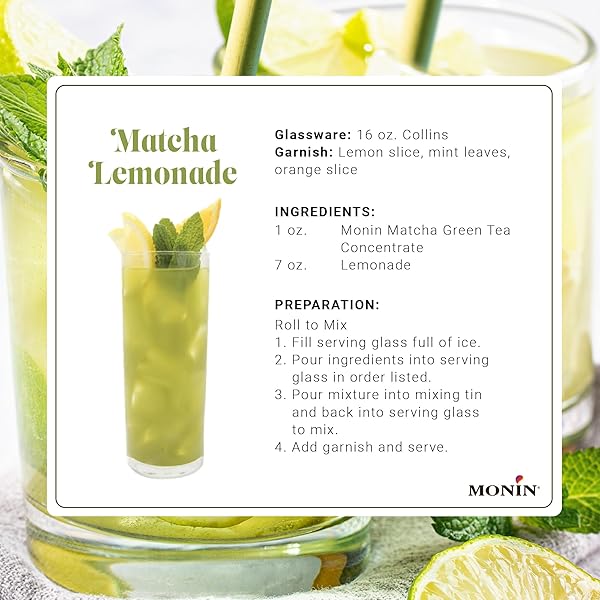 MONIN – MATCHA GREEN TEA CONCENTRATE, ORGANIC JAPANESE MATCHA, 40MG CAFFEINE, GREAT FOR LATTES, LEMONADES & DESSERTS, NON-GMO, GLUTEN-FREE (GLASS, 750 ML)