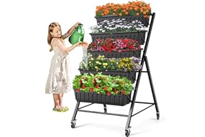 SEJOV 4FT Vertical Raised Garden Bed, 5-Tier Vertical Garden Planter with Lockable Wheels, Larger Elevated Planter Box with Drainage System, Perfect for Herb Vegetables Flowers Indoor Outdoor Planters