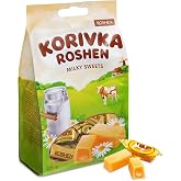 Roshen Korivka Milk Fudge Candy, 7.23oz (205g), Approx. 14 Pieces, Ukrainian Non-Glazed Dairy Fudge with Sugary Crust &amp; Creamy Liquid Filling, Individually Wrapped - Pack of 1