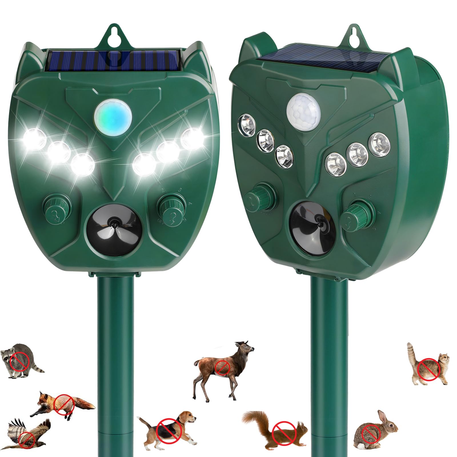 Photo 1 of 2 Pack 2025 Ultrasonic Animal Repellent Outdoor Deer Repellent Devices Solar Animal Repeller Motion Activated Deterrent to Scare Cat Squirrel Rabbit Raccoon Skunk with LED Flash Lights for Yard Lawn