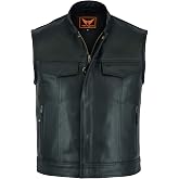 A&amp;H Apparel Mens Genuine Cowhide Leather Biker Vest Motorcycle Gear Concealed Carry Pockets Sleeveless Motorwear