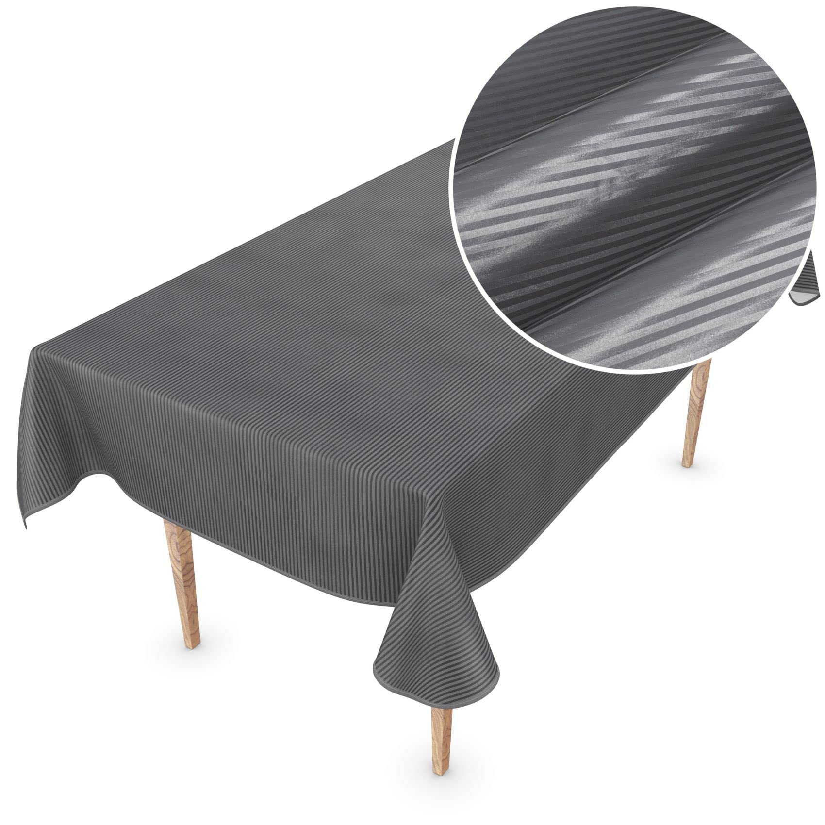 ANRO Premium Oilcloth Tablecloth Vinyl Wipe Clean 110 x 150 cm Stripes Anthracite Elegant Wipe Clean