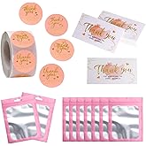 630pc Thank You Cards & Stickers Set - 30 Resealable Packs, 500pc Small Roll Stickers, 100pc Business Cards (Pink)
