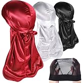 3PCS Silky Durags Pack for Men Waves, Satin Doo Rag, Award 1 Wave Cap,G | Long Tails Wide Straps Satin Durag,Ideal for Braids, Locs, Waves, No Head Crease Outer Stitching Breathable Soft Silky Fabric