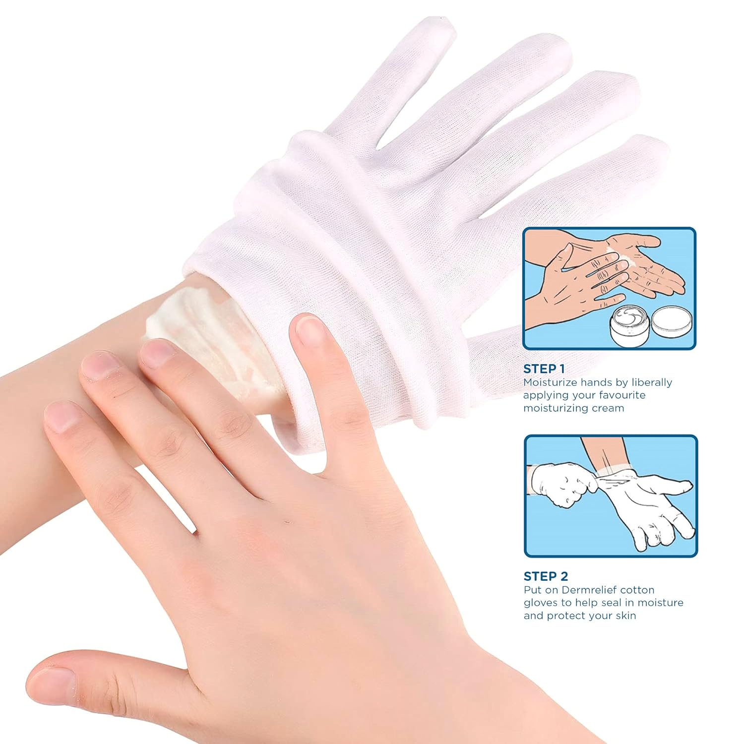 Dermrelief Cotton Gloves - for Beauty, Dry Hands, Eczema, Dermatitis and Psoriasis (Large, 3 Pairs) : Beauty