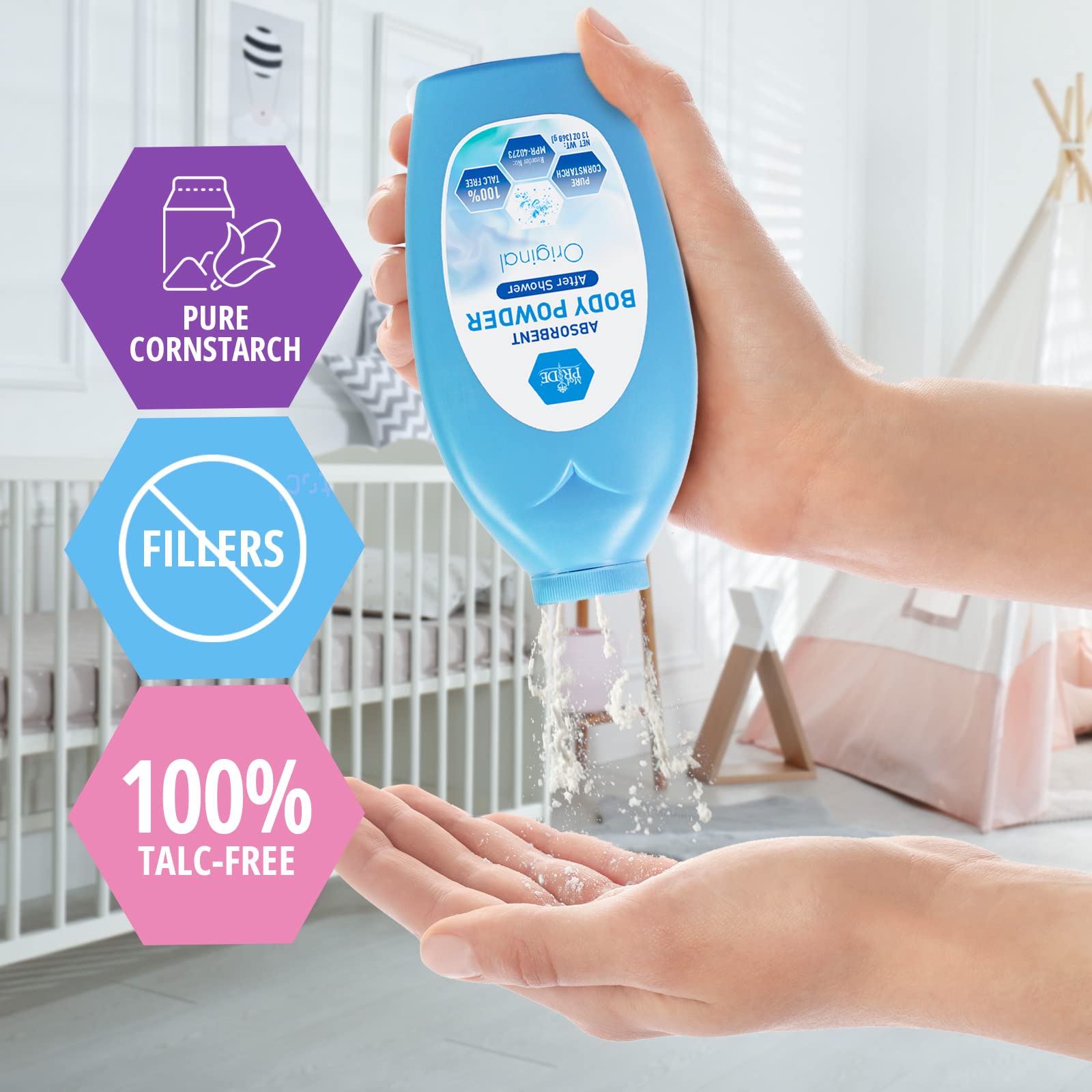 MED PRIDE Talc-Free Cornstarch Shower, Natural Sense Baby Powder Scented Dusting for Diaper Rash & Chafing, 13oz