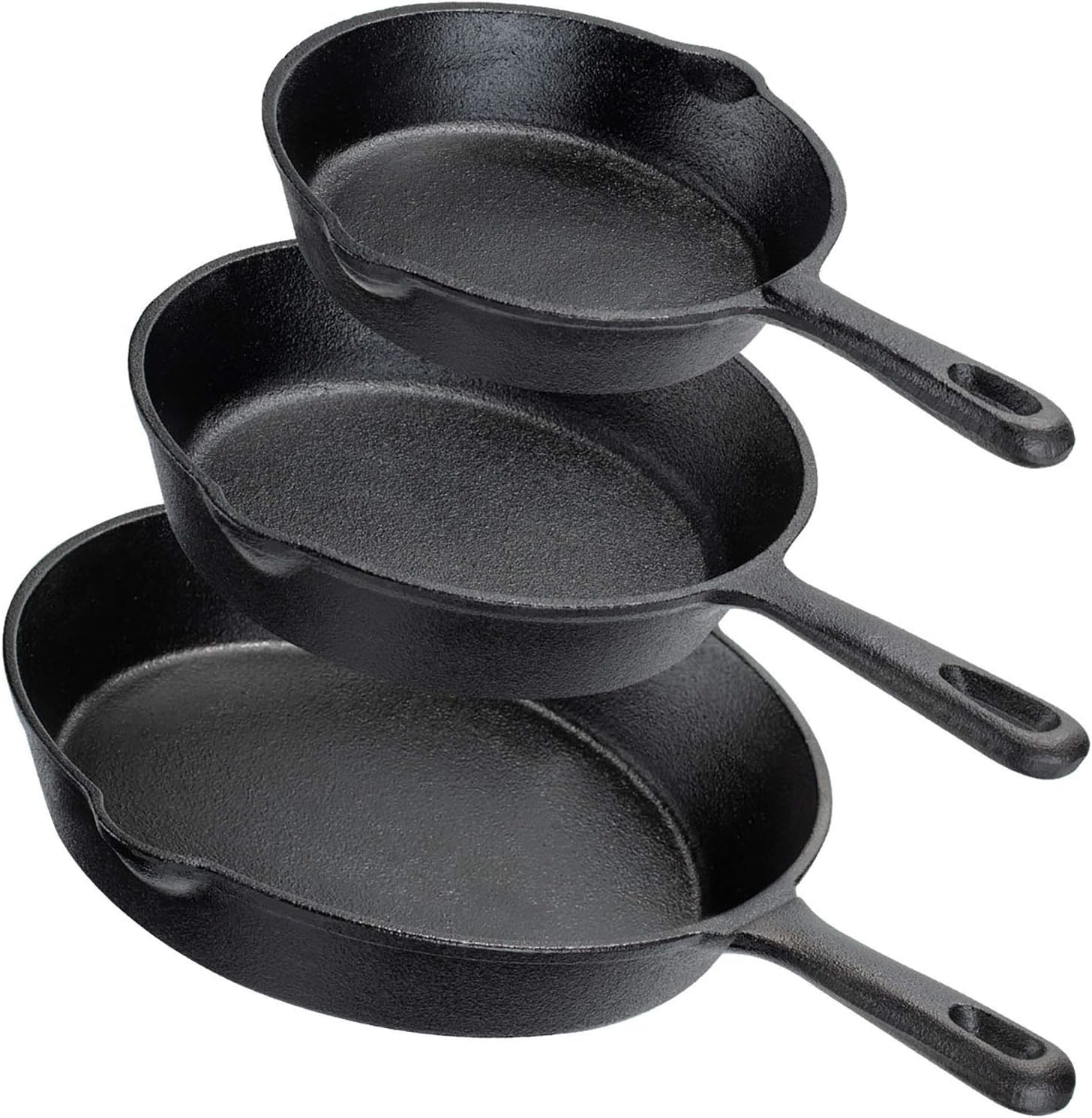 OVERMONT Pre-Seasoned Cast Iron Skillet Set, 3-Piece Frying Pans (6"-15cm, 8"-20cm, 10"-25cm), Oven Safe