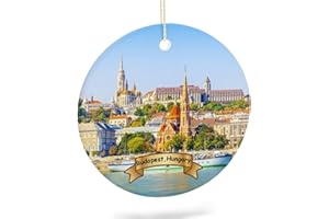 EQEY Budapest Hungary Christmas Ornament Porcelain Double-Sided Ceramic Ornament,2.9 Inches