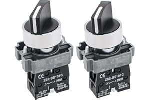 OELFFOW 2Pack Black 2-Position Selector Switch 1NO Metal Head Switch Ith: 10A, Ui: 600V, Uimp: 6kV, AC15 240V-3A, CE