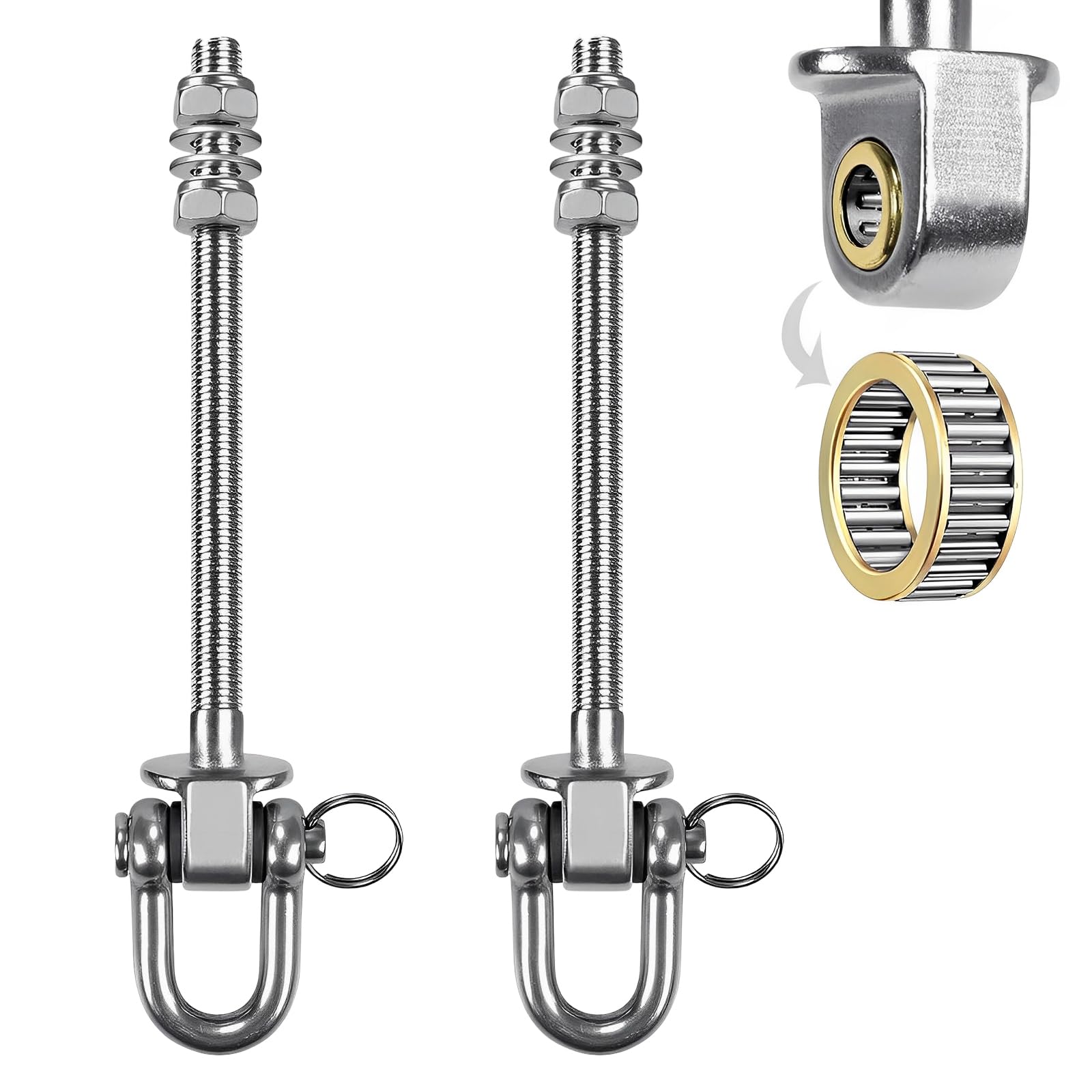 Swing Hanger Bearing，Suuwwn 2pcs Heavy Duty Hammock Hook M10 Hanging Chair Screw Eye Bolt Swivel Ceiling Beam Mounting Bracket 180mm