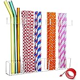 Enjunway Large Upgrade Acrylic Straw Holder,Straw Rack with Double Sided Tape Organizer,Reusable Straws for Counter Cabinet Cupboard Kitchen (Clear) (1 Pack)
