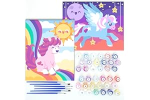 Astrakuma Studio Paint by Numbers Kit for Kids - Easy Painting Kits for Kids Ages 8-12, Small Beginner Pre Drawn Canvas, Unicorn Acrylic Color by Number Set for Children Age 5-8