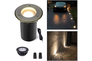 Gardenreet Landscape Well Lights Brass, LED Low Voltage Outdoor In Ground Lights, 12V Waterproof Garden Lights Wired Small Bronze for Outside Driveway Walkway Path with 5W 450LM 2700K MR16 Bulb