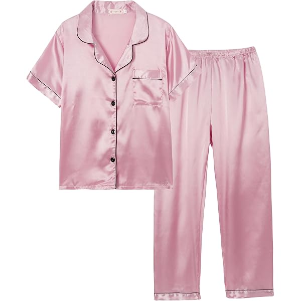 Schbbbta Women's & Girls Satin Pajama Set | 2-Piece Button-Down Long Sleeve Sleepwear, Pink Leopard Print (Large) - View #10