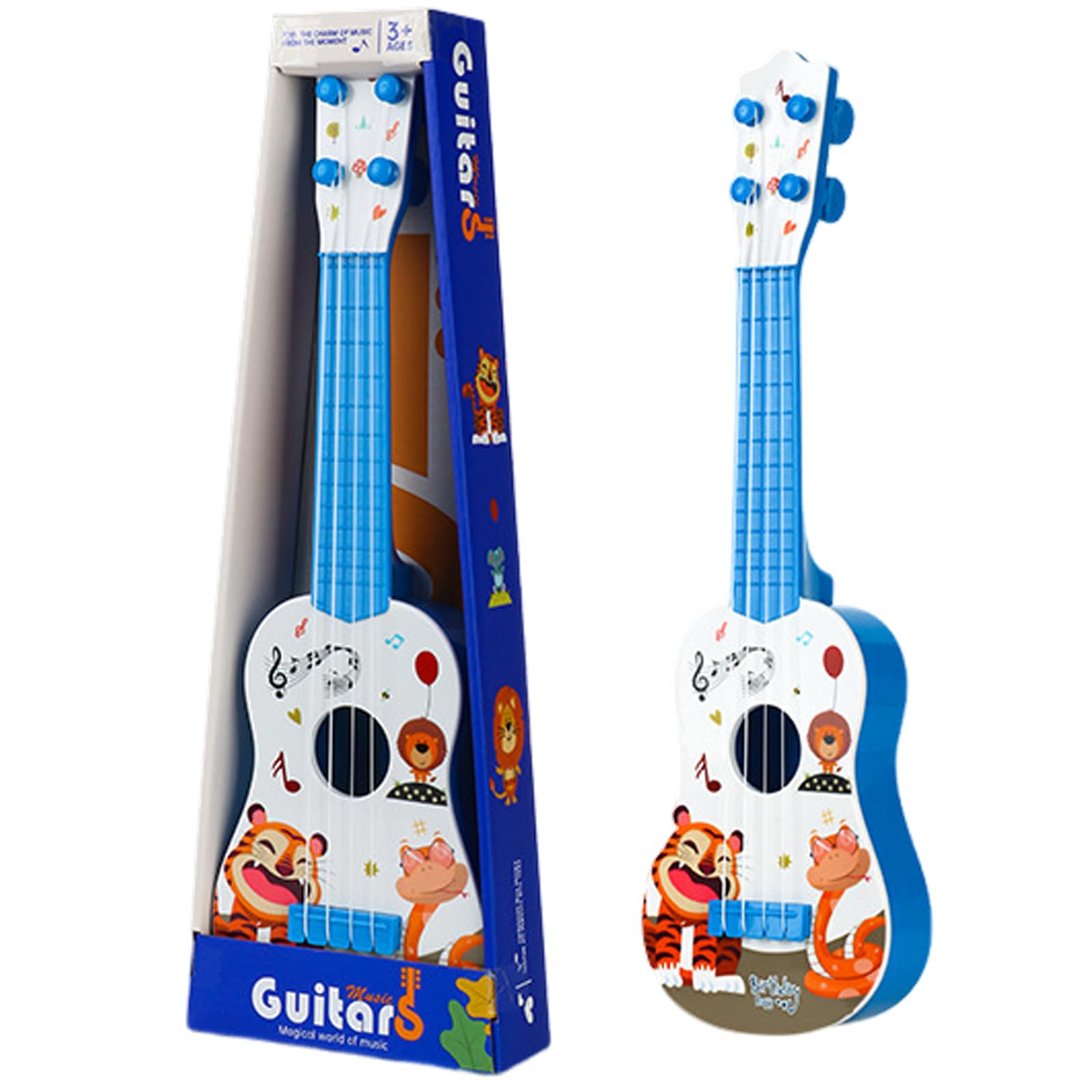 Kids Ukulele Guitar Toy, 41cm Guitar Musical Toy Instruments with 4 Ajustable Strings, Cartoon Mini Guitar Music Learning Educational Toys for Toddlers Beginners Boys Girls Gift (Blue)
