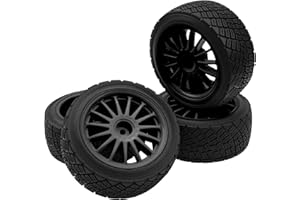 HIRCQOO 80mm/3.14" Rubber Tires & Plastic Wheel Rims 2.2 Inch 12mm Hex Hub Compatible with 1/10 HPI WR8 Off-Road Rally 1/14 WLtoys 124019 144001 1/16 Redcat Volcano RC Buggy (Black)