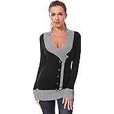 AmélieBoutik Women V Neck Faux Wrap Color Trim Sweater Tunic Top