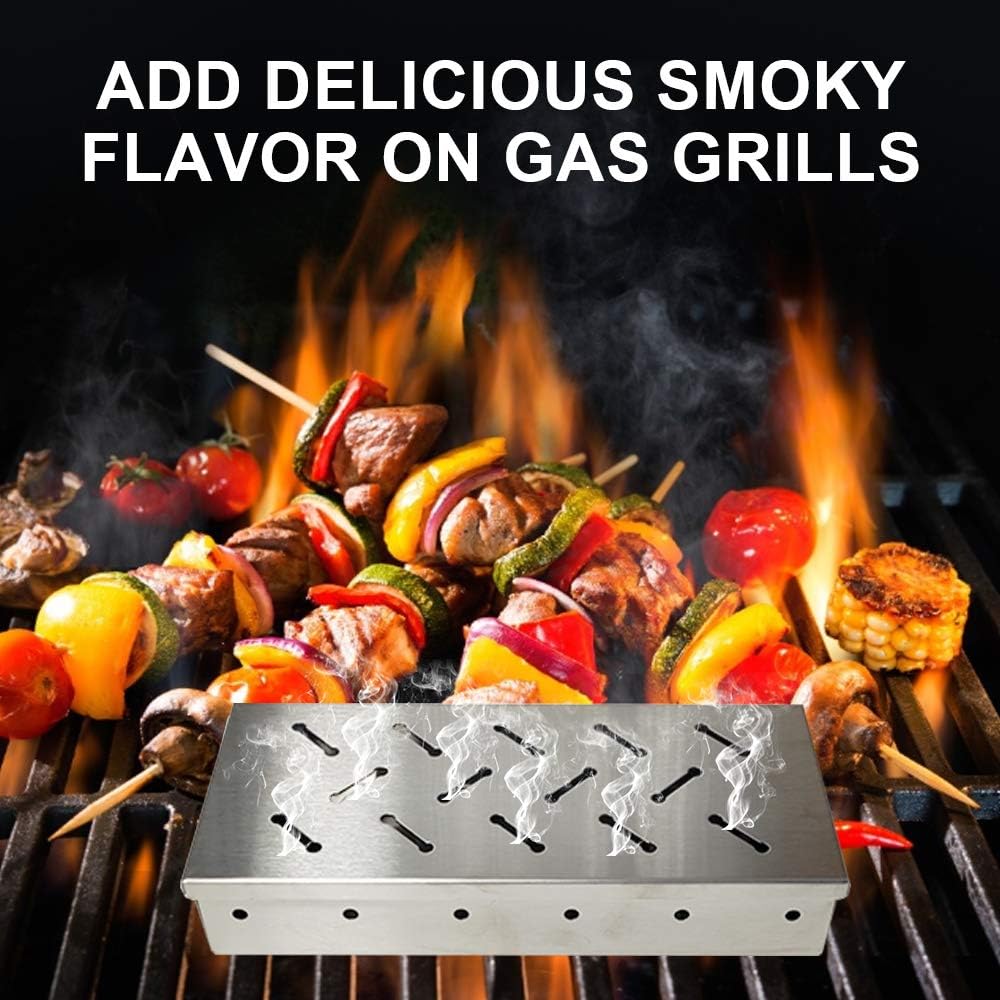 Smoker Box for BBQ Grill Wood Chips -Smoker Grill Accessories, Charcoal & Gas Barbecue Meat Smoking with Hinged Lid - Image 4