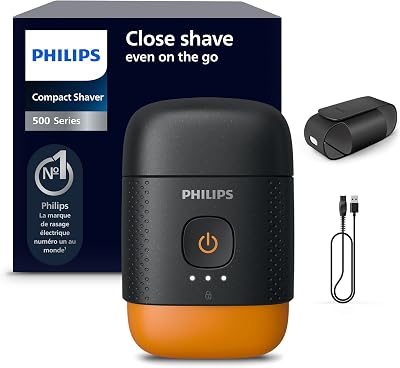Rasoir Philips série 500 – électrique et compact, Lift & Cut, lames Dual SteelPrecision, têtes flottantes 3D, poils secs ou mouillés, étui de voyage, verrouillage, couvercle magnétique, modèle S595/05