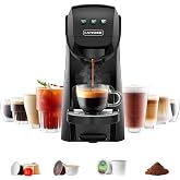 Warriors1 4-in-1 Coffee Maker &amp; Espresso Machine for Pods &amp; Grounds, 20 Bar | Fits K Cup/Nespresso/Dolce Gusto/Grounds, 3 Cup Sizes, Custom Time/Temp, 5.3"W for Home/Office/Dorm, BPA-Free &amp; Durable Build