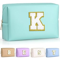 TOPEAST Initial Cosmetic Bag, PU Leather Waterproof