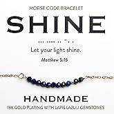 Christian 18K Gold and Lapis Lazuli Minimalist Morse Code Bracelet for Women | Bible Verse Gift for Her | Ladies Religious Dainty Blue Beaded Jewelry with Inspirational Words of Encouragement | Catholic Gift for Mom, Daughter, Wife, Friend, Sister