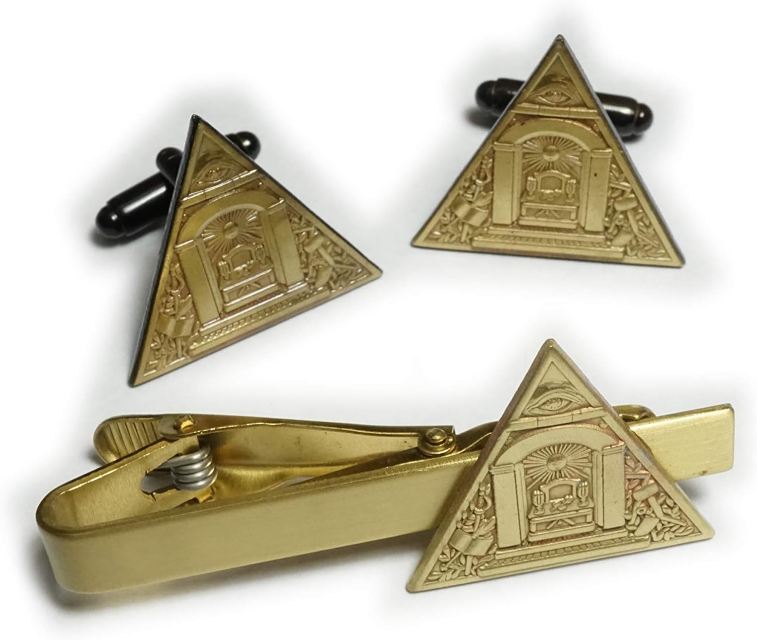 Pyramid Triangle All Seeing Eye Lodge Freemason Masonic Tie Bar Clip Cuff Links Cufflinks Set