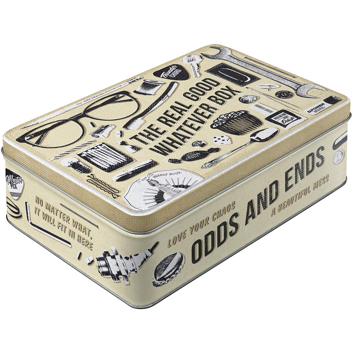 Nostalgic-Art 30754 Retro Storage Jar Flat Whatever Odds & Ends Box - Nostalgia Gift Idea Tin with Lid, Vintage Design, 2.5 L