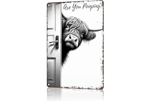 Are You Pooping Highland Cow Sign, 16 Inch The Cheeky Visitor: Vintage Highland Cow Sign, Black and White Bathroom Wall Decor