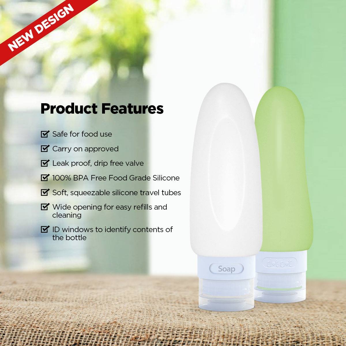 Dot&Dot Leak Proof Travel Bottles - TSA Approved 3oz Silicone Toiletries Travel Shampoo & Conditioner Containers with Labels