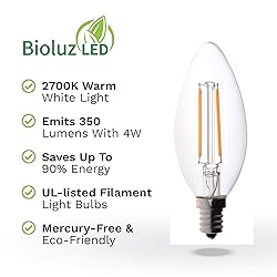 Bioluz LED 4W Filament Candelabra Bulb, E12 Base