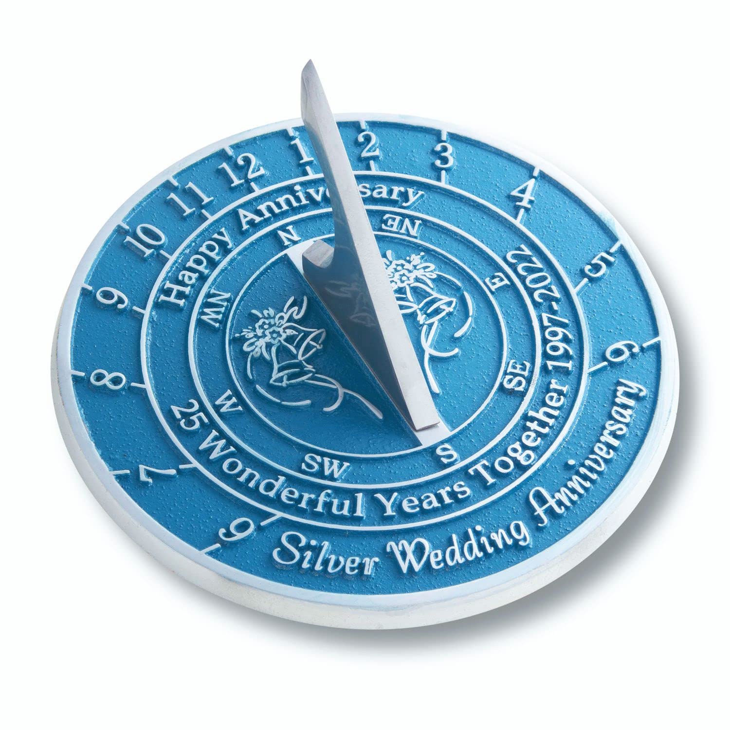 The Metal Foundry 25th Silver 2022 Wedding Recycled Solid Metal Anniversary Sundial Gift Idea Is A Great Present For Him, Her, Parents, Grandparents Or Couple On 25 Years Of Marriage, Blue