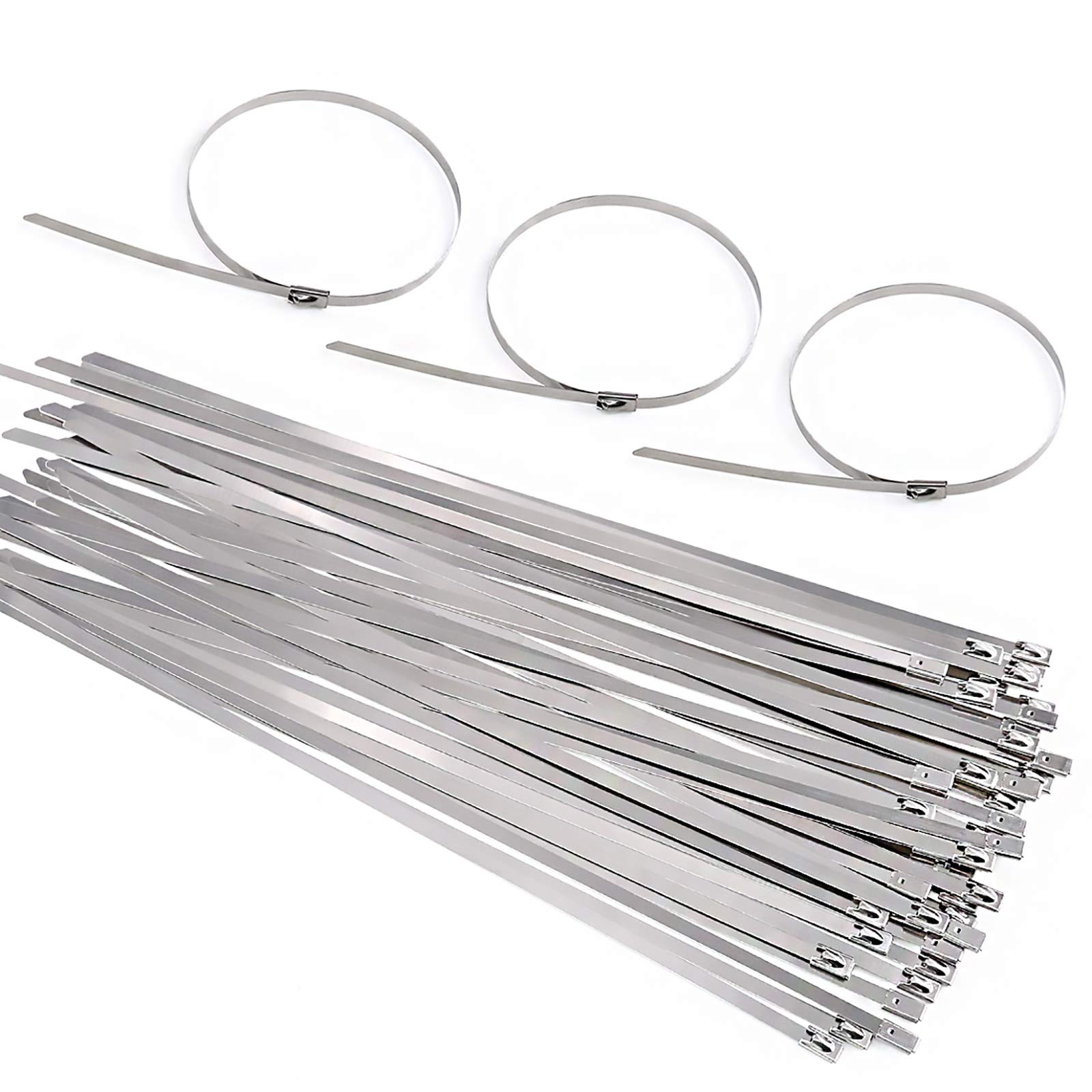 Keadic 30Pcs 11.8" Stainless Steel Cable Zip Ties Exhaust Wrap Coated Locking Ideal for Ship, Mine, Petroleum, Electricity, Computer Wire Harness and More
