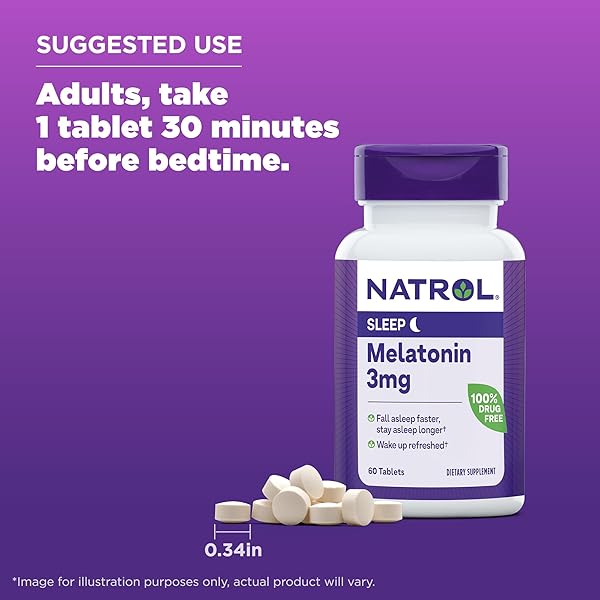 NATROL MELATONIN 3 MG, DIETARY SUPPLEMENT FOR RESTFUL SLEEP, SLEEP SUPPLEMENTS FOR ADULTS, 60 MELATONIN TABLETS, 60 DAY SUPPLY