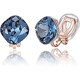 EVEVIC Austrian Crystal Square Cilp On Earrings for Women 14K Gold Plated Non Pierced for Sensitive Ears Jewelry Gifts for Anniversary