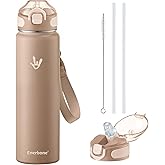 Enerbone 32 oz Insulated Water Bottle, Stainless Steel Bottle with Carrying Strap, Double-Wall Vacuum Insulation Design, Leakproof Sports Bottle with Straw, Keep Drinks Cold or Hot for Hours