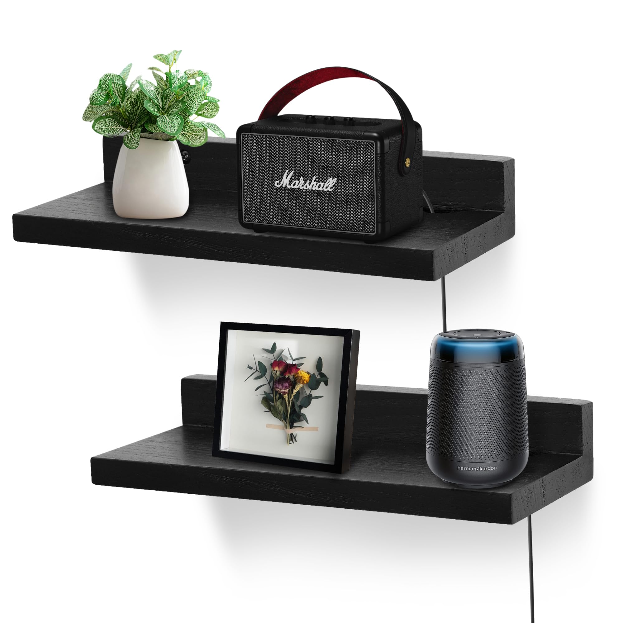 Photo 1 of NIUBEST Small Floating Shelf for Wall,9 Inch Wall Mounted Shelf with Cord Hole,Small Display Shelves for Cameras, Webcam, Router,Smart Speaker,Action Figures-2 Pcs?Black?