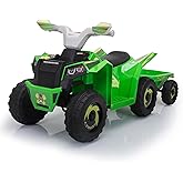 TOBBI 6V Electric Kids Ride On Toy ATV 4 Wheeler Car with Trailer and Music | Powered Toddler Vehicle to Drive with Battery Volume Display for Children Age 1.5+ Years, Green