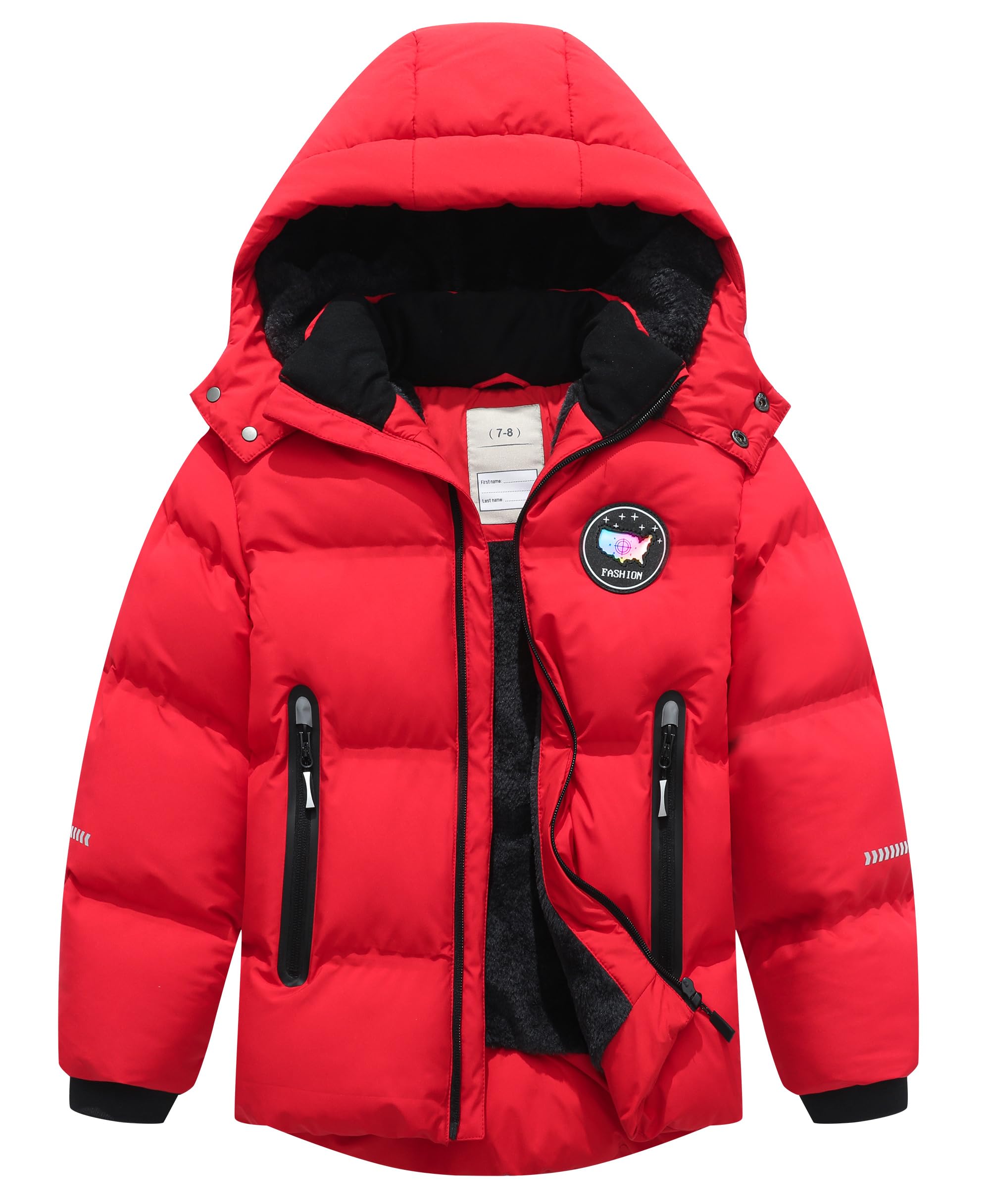 BYLESIN Kids Boy's Winter Coat Fleece Lined Waterproof Jacket Puffy Cotton Coat Thick Hooded Down Outdoor Coats Image