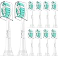 Ofashu Replacement Toothbrush Heads Compatible with Philips Sonicare Protectiveclean G2 C1 C2 4100 5100 6100 9024 6250, White, 10 Sonic Electric Brush Head (Green White, Medium)