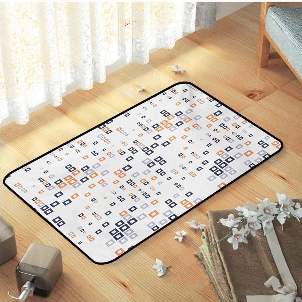 Geometric Bedroom Floor Mats, Digital Hightech Style Fractal Square in Various Size Urban Decor Mats Warm and Cozy for Bedroom Livingroom Sitting-Room, W35 x L59 Pale Orange Lilac Dark Blue