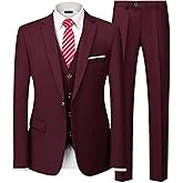 MY'S Men's 3 Piece Solid Suit Set, One Button Slim Fit Jacket Vest Pants with Tie